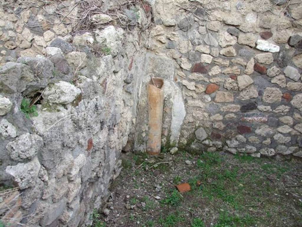 VII.3.39 Pompeii. December 2007.  Waste pipe from upper floor in north-east corner of kitchen and latrine on east side, at rear of VII.3.1/2.
