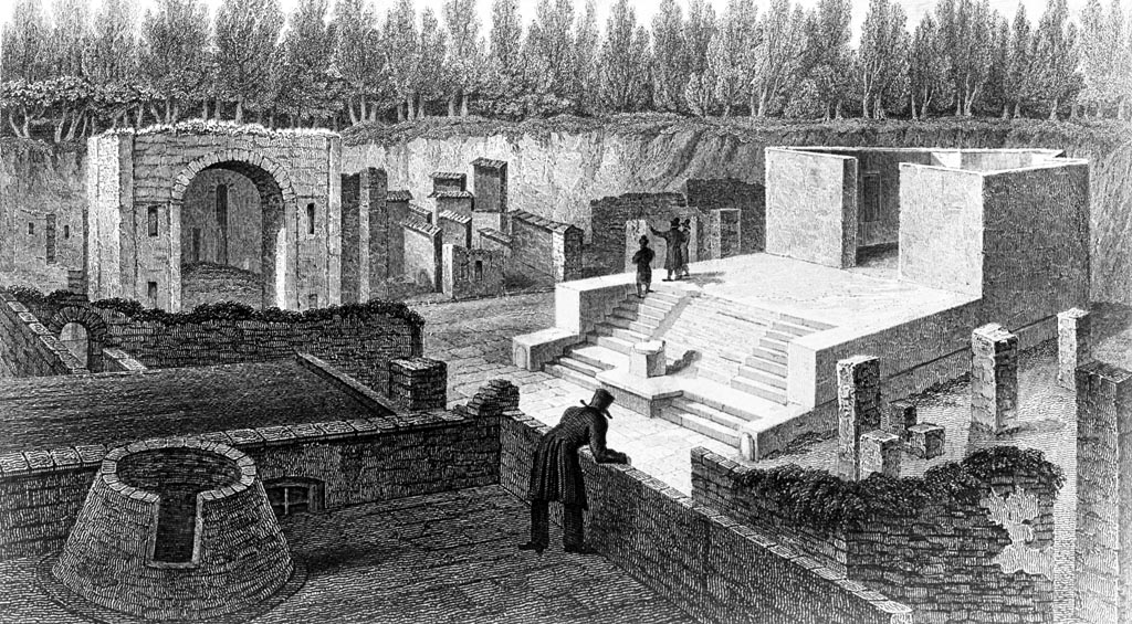 VII.4.1 Pompeii. W.368. Temple of Fortuna Augusta, from roof of VII.5. 
See Gell, W, 1832.  Pompeiana: Vol 1.  London: Jennings and Chaplin. (p. 82, pl. XXII) 
Photo by Tatiana Warscher. Photo © Deutsches Archäologisches Institut, Abteilung Rom, Arkiv. 
