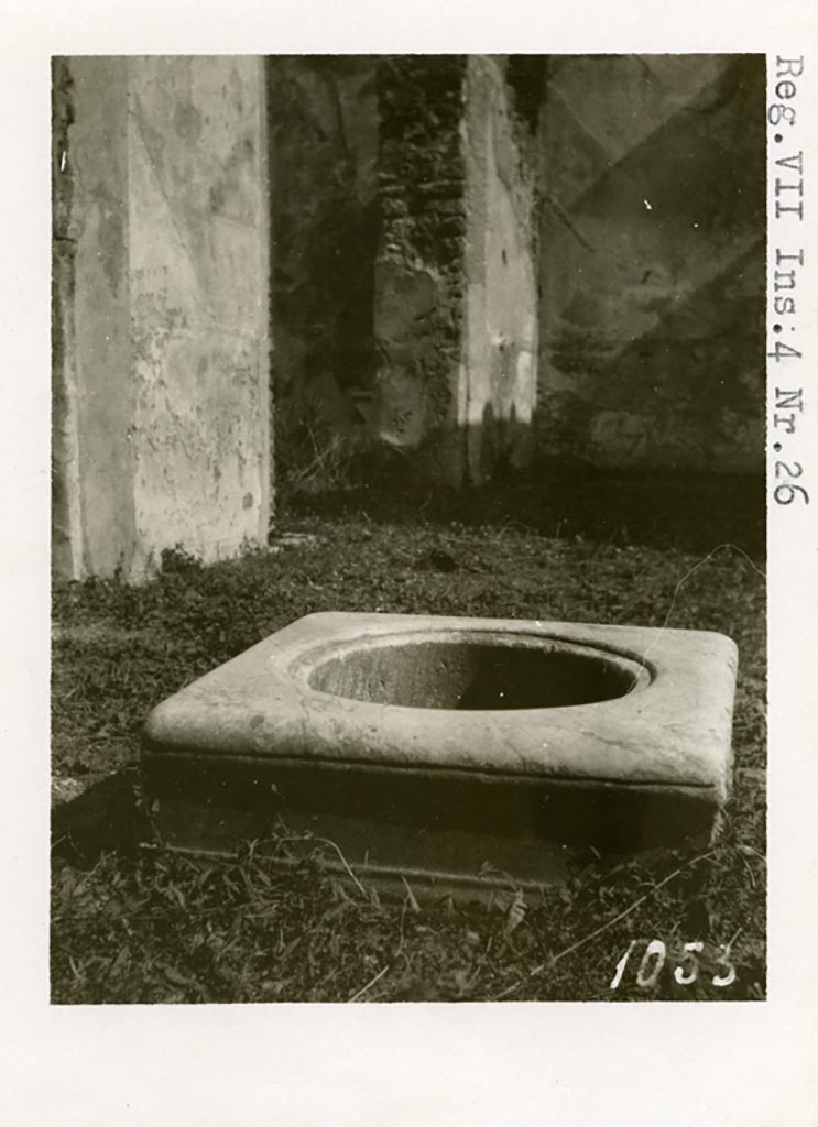 VII.4.26 Pompeii, according to Warsher. Pre-1937-39. Cistern mouth.
Photo courtesy of American Academy in Rome, Photographic Archive. Warsher collection no. 1053.
