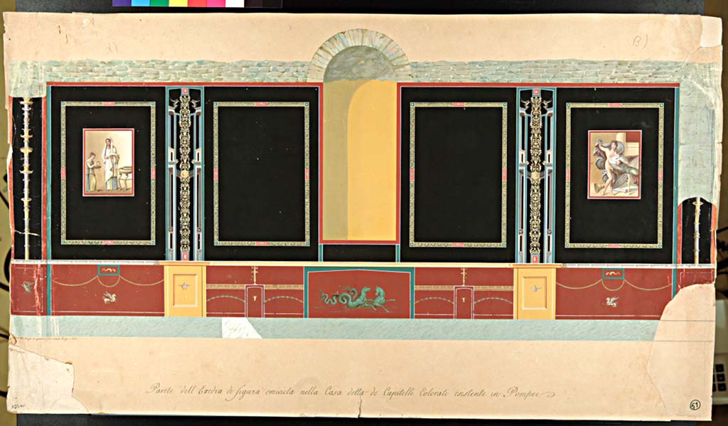 VII.4.31/51 Pompeii. 1856 painting by Antonio Ala of east wall of apsidal exedra, room 29. 
Now in Naples Archaeological Museum. Inventory number ADS 611.
Photo © ICCD. http://www.catalogo.beniculturali.it
Utilizzabili alle condizioni della licenza Attribuzione - Non commerciale - Condividi allo stesso modo 2.5 Italia (CC BY-NC-SA 2.5 IT)