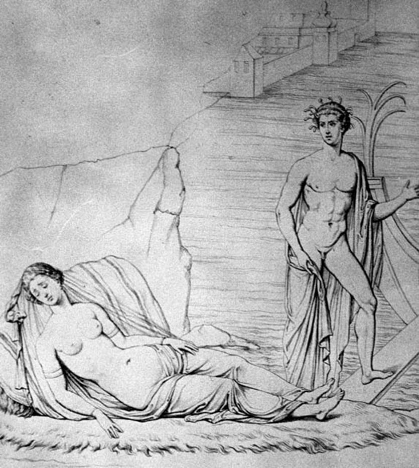 231943 Bestand-D-DAI-ROM-W.37.jpg
VII.4.31/51 Pompeii. W.37 Room 31, drawing of wall painting of Theseus and Ariadne.
See Real Museo Borbonico, XI, taf 34. Now in Naples Archaeological Museum.  Inventory number 9052.
Photo by Tatiana Warscher. With kind permission of DAI Rome, whose copyright it remains. 
See http://arachne.uni-koeln.de/item/marbilderbestand/231943