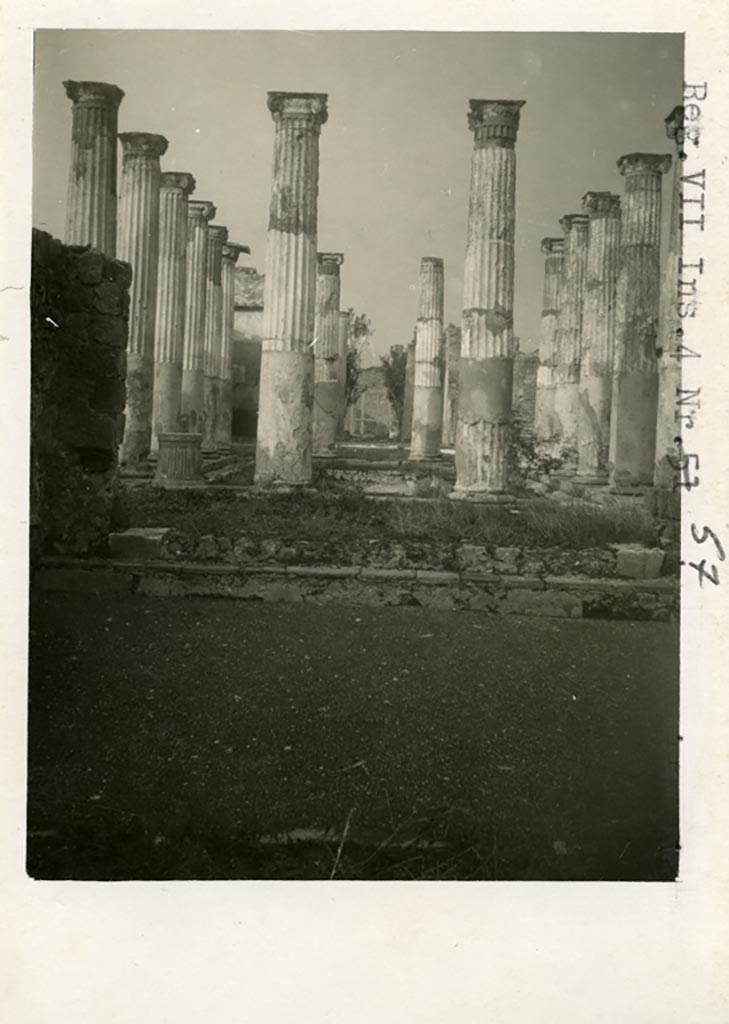 VII.4.31/51 Pompeii, but shown as VII.4.57 on photo. Pre-1937-39. 
Looking north across middle peristyle from tablinum.
Photo courtesy of American Academy in Rome, Photographic Archive. Warsher collection no. 1460.