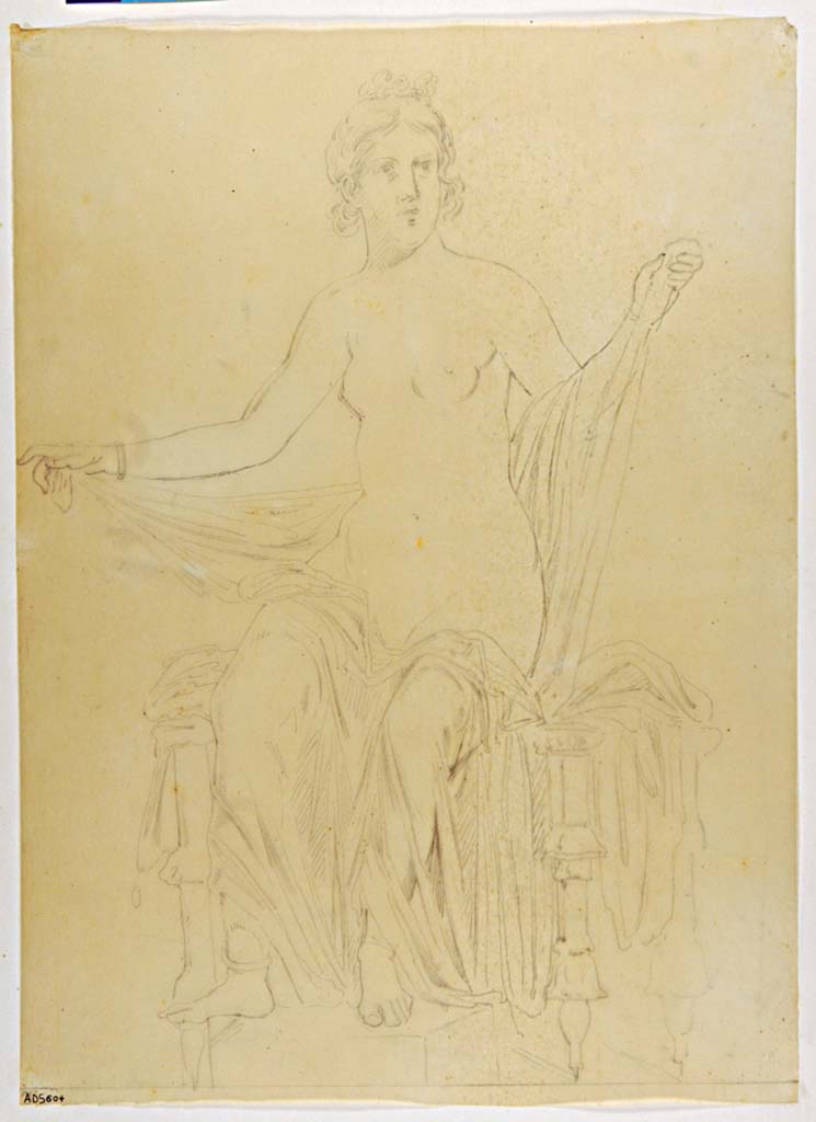 VII.4.31/51 Pompeii. Drawing by Antonio Ala, of the seated figure of Danae from upper west wall of room 12.
Now in Naples Archaeological Museum. Inventory number ADS 604.
Photo © ICCD. http://www.catalogo.beniculturali.it
Utilizzabili alle condizioni della licenza Attribuzione - Non commerciale - Condividi allo stesso modo 2.5 Italia (CC BY-NC-SA 2.5 IT)