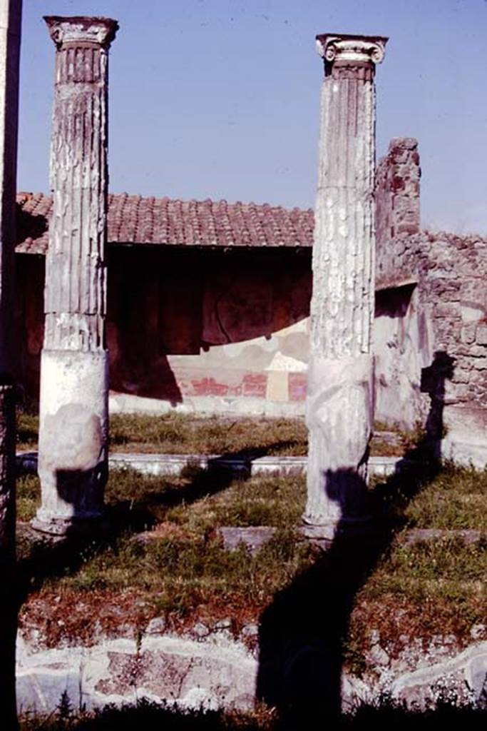 VII.4.31/51 Pompeii, 1978. Looking east across middle peristyle towards room 29, the apsidal exedra.  Photo by Stanley A. Jashemski.   
Source: The Wilhelmina and Stanley A. Jashemski archive in the University of Maryland Library, Special Collections (See collection page) and made available under the Creative Commons Attribution-Non Commercial License v.4. See Licence and use details. J78f0084