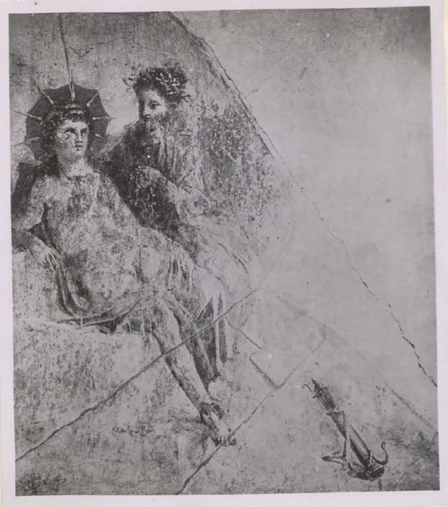 VII.4.31/51 Pompeii. Pre-1943. Painting of Helios and Rhodos.
Conserved in part and taken to Naples Archaeological Museum, inventory number 9537. 
Helbig and PPM write that this painting was from the south wall.
Whereas. according to Warscher, it was from the middle of the north wall.
See Warscher, T. 1942. Catalogo illustrato degli affreschi del Museo Nazionale di Napoli. Sala LXXXII. Vol.4. Rome, Swedish Institute.