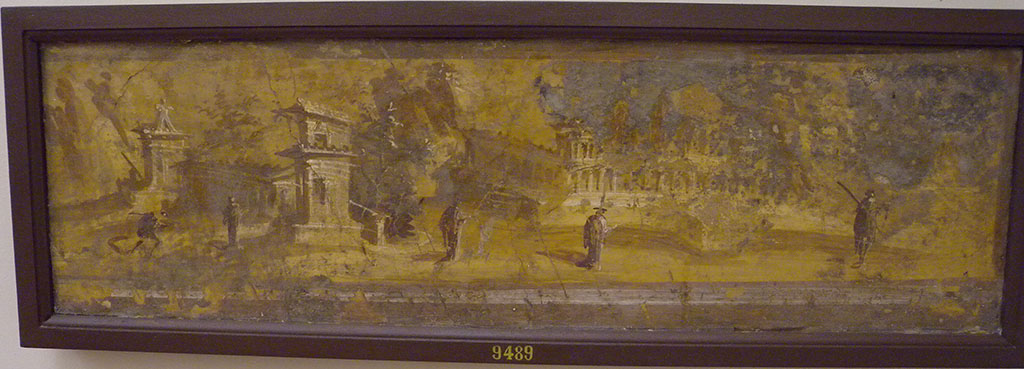 VII.4.31/51 Pompeii. Room 21, east wall of triclinium. Painting of a rural sanctuary.
Now in Naples Archaeological Museum. Inventory number 9489.