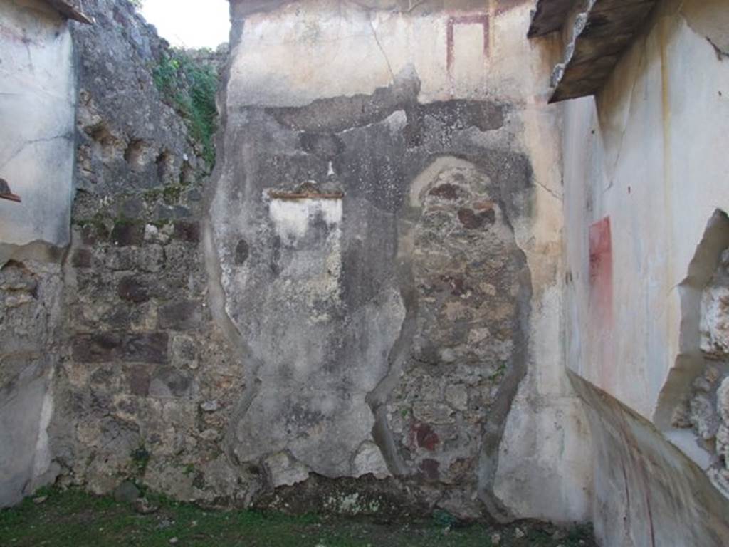 VII.4.31/51 Pompeii. March 2009. Room 21, west wall of triclinium, with remains of central painting, now faded and disappeared.