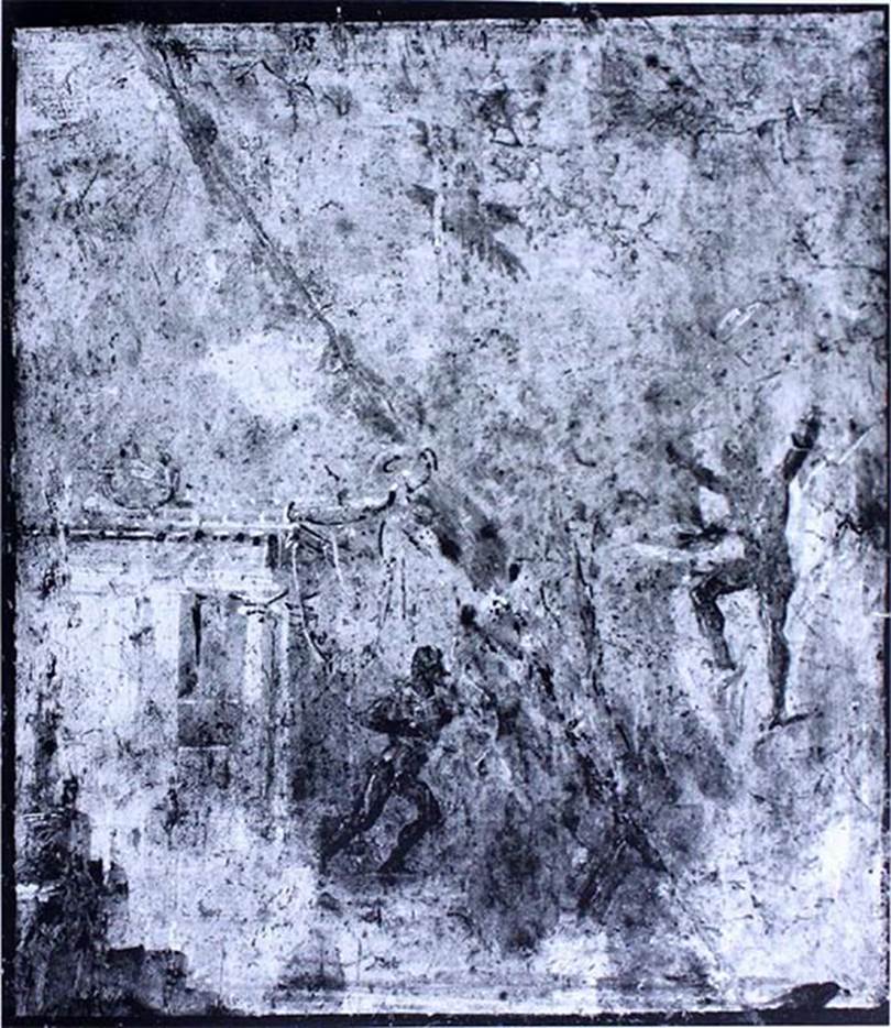 VII.4.31/51 Pompeii. Room 22, east wall. 
The central wall painting was a mythological landscape showing Hercules rescuing Prometheus.  
Now in Naples Museum. Inventory number 8849?