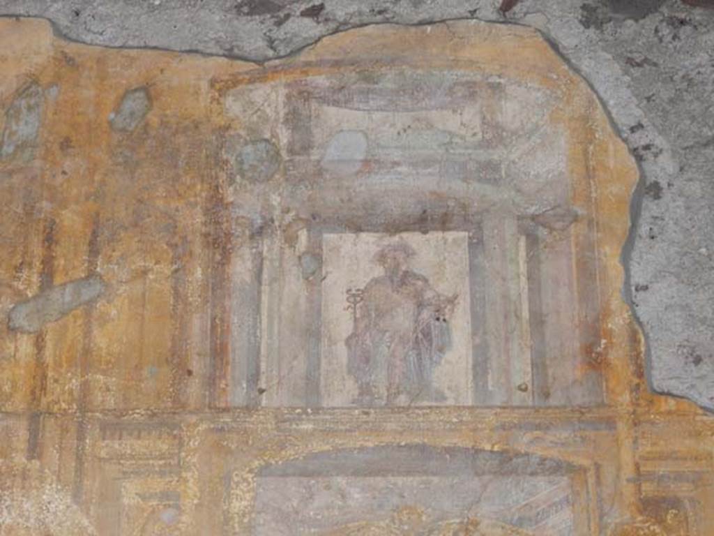 VII.4.48 Pompeii. May 2015. Room 13, detail from upper west wall.
Photo courtesy of Buzz Ferebee.