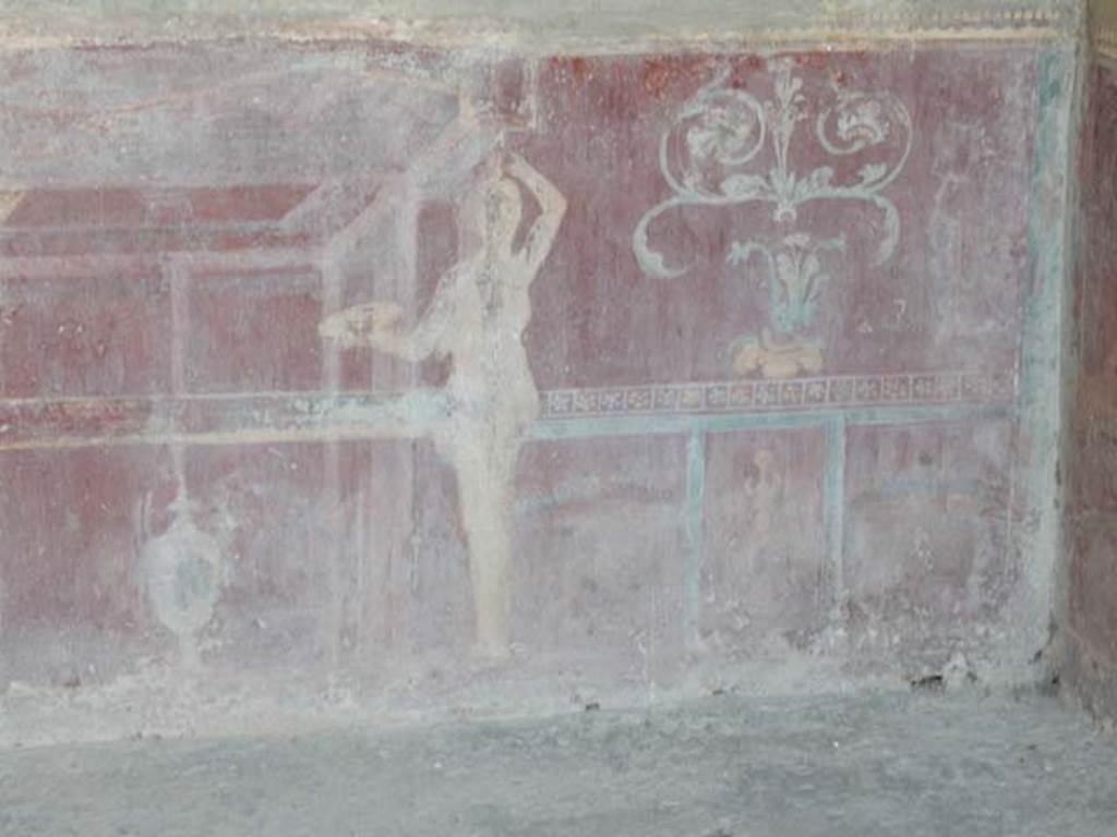 VII.4.48 Pompeii. May 2015. Room 13, detail from painted zoccolo on west wall at north end.  Photo courtesy of Buzz Ferebee.