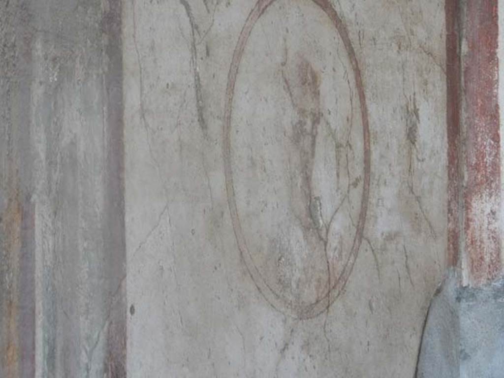 VII.4.48 Pompeii. May 2015. Room 14, medallion of Diana, on west end of south wall of cubiculum. Photo courtesy of Buzz Ferebee.