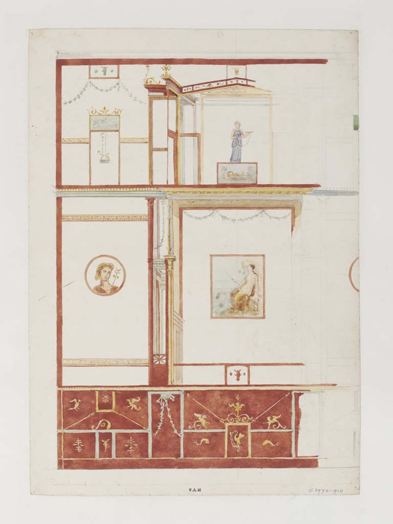 VII.4.48 Pompeii. c.1840. Room 14, looking towards north wall of cubiculum, painted by James William Wild. 
Photo © Victoria and Albert Museum, inventory number E.3978-1938.