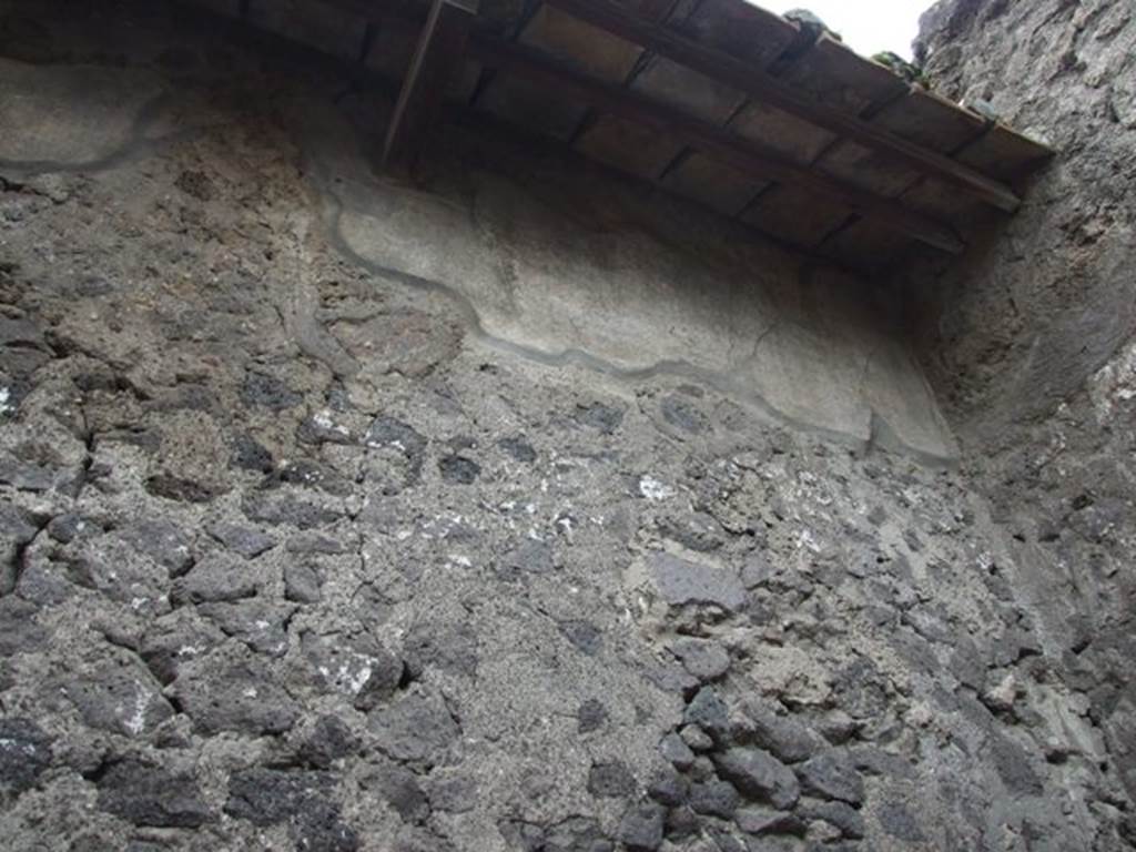 VII.4.48 Pompeii. March 2009.  Room 15. South wall with remains of plaster in upper south west corner.