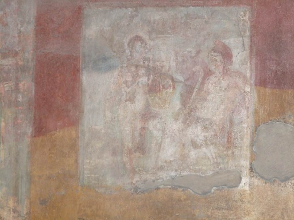 VII.4.48 Pompeii. December 2007. Room 18.  Exedra. East wall. Wall painting of Apollo.  See Helbig, W., 1868. Wandgemälde der vom Vesuv verschütteten Städte Campaniens. Leipzig: Breitkopf und Härtel. (221)