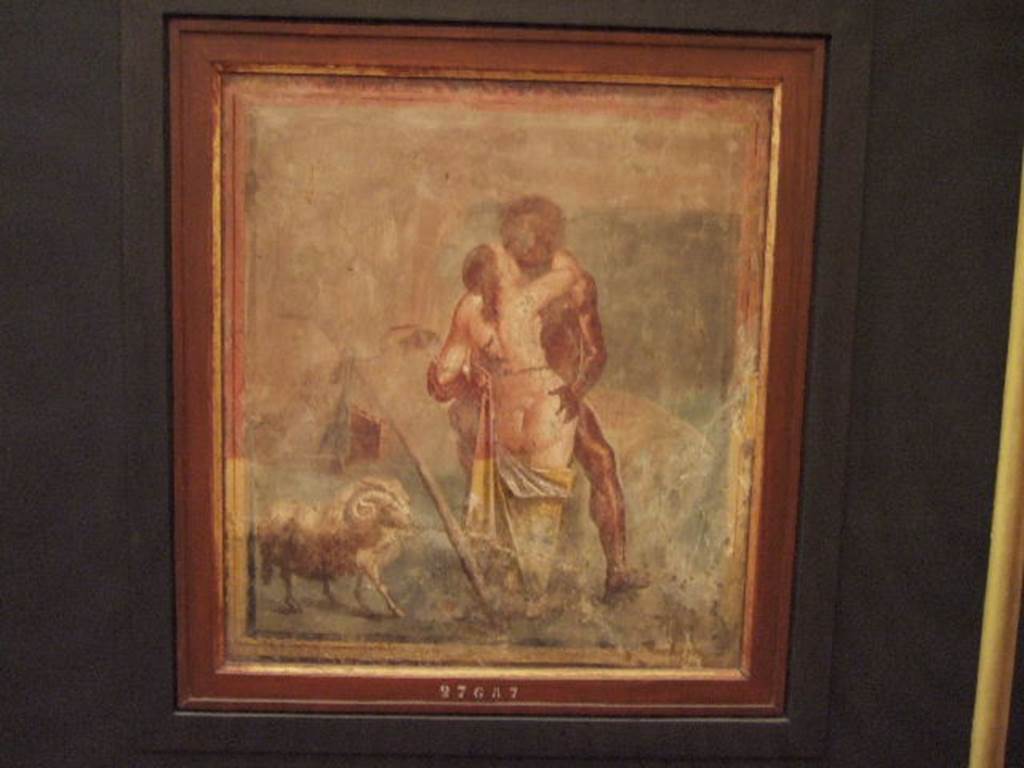 Found in VII.4.48.  Painting of Polyphemus and Galatea.  Now in Naples Archaeological Museum.   Inventory number 27687.  See Helbig, W., 1868. Wandgemälde der vom Vesuv verschütteten Städte Campaniens. Leipzig: Breitkopf und Härtel. (1052)