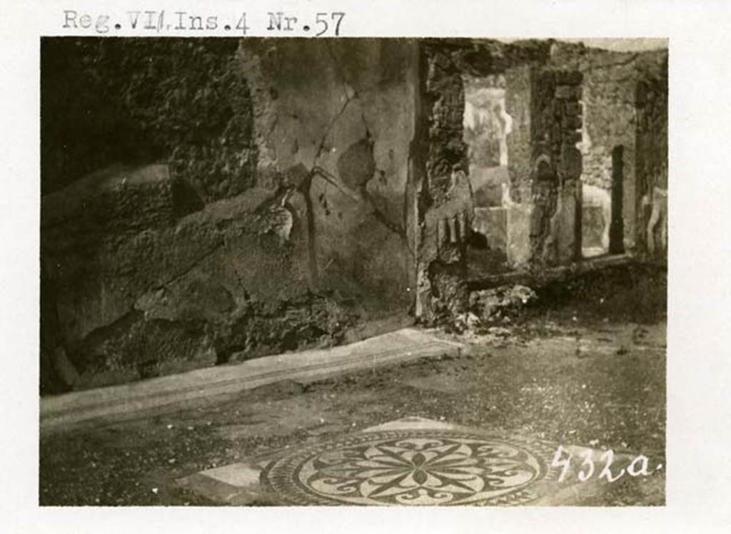 VII.4.57 Pompeii. 1937-1939. Looking towards west wall and mosaic floor in tablinum. 
Looking north-west towards atrium. Photo courtesy of American Academy in Rome, Photographic Archive. Warsher collection no. 432a.