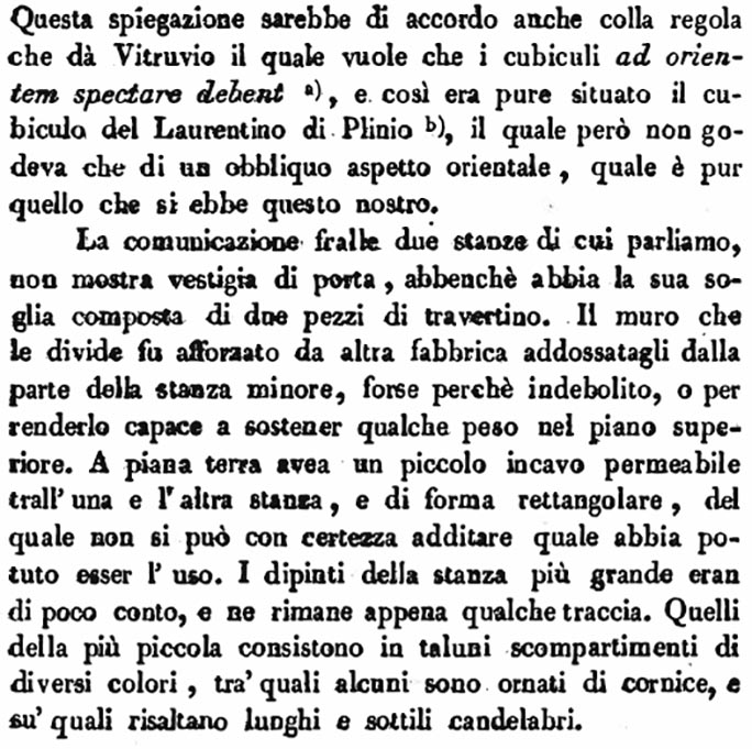 VII.4.57 Pompeii. Room 11, cubiculum. Description by Avellino of second and third rooms to the right, cubiculum and procoeton?
See Avellino, F. M. Descrizione di una Casa Pompejana Disotterrata in Pompeii nell’anno 1831, 1832, 1833 la terza alle spalle del tempio della Fortuna Augusta. Naples, 1837, (p.15).