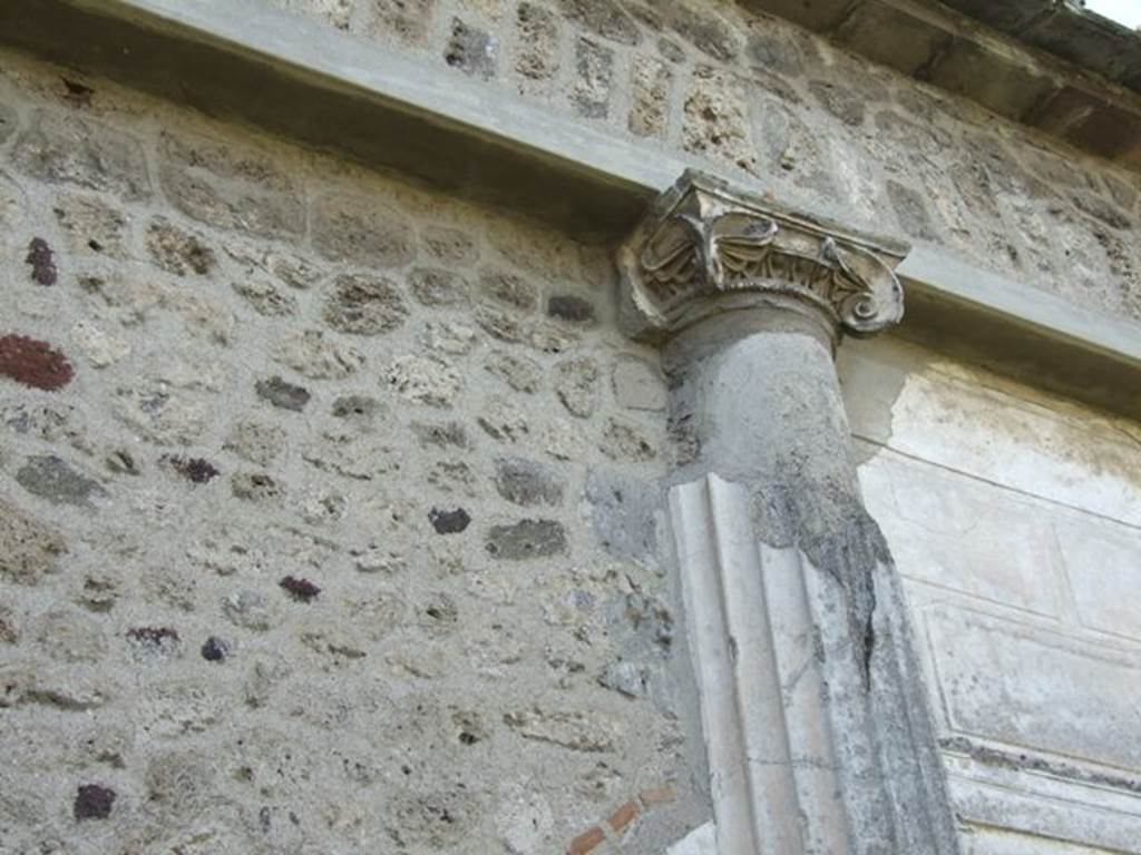 VII.4.57 Pompeii. March 2009. Peristyle, upper west wall at south end, detail of column.