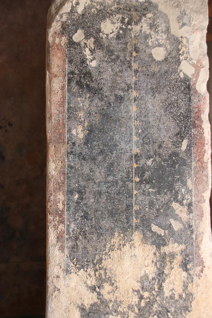 VII.5.8 Pompeii. October 2024. 
Room 46, detail from pilaster on left side of corridor 45. Photo courtesy of Klaus Heese.