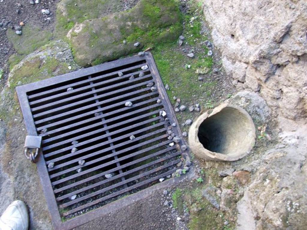VII.5.23 Pompeii. December 2007. Cistern in front of room at rear of shop.
See Associazione Internazionale Amici di Pompei: Quaderni di Studi Pompeiani, 1/2007.
Barattolo, A and Romaldi, F: Insula VII.5 – Una rilettura ragionata dei documenti grafici. (p.127-146)