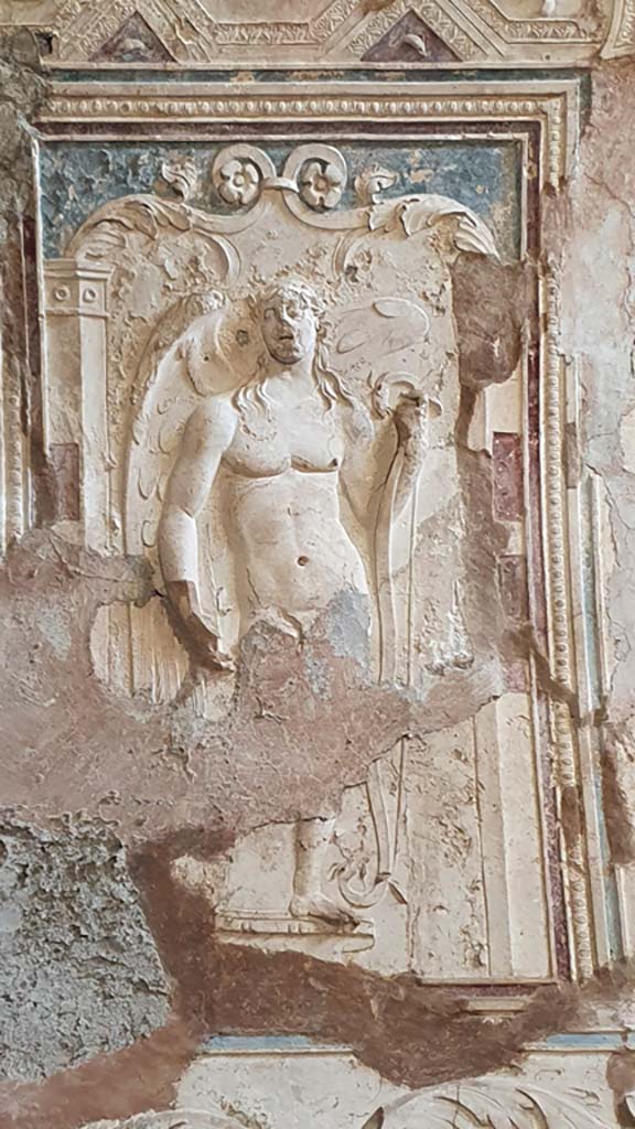 VII.5.24 Pompeii. August 2021. 
Detail of ceiling plaster stucco in south-east corner of tepidarium
Foto Annette Haug, ERC Grant 681269 DÉCOR.
