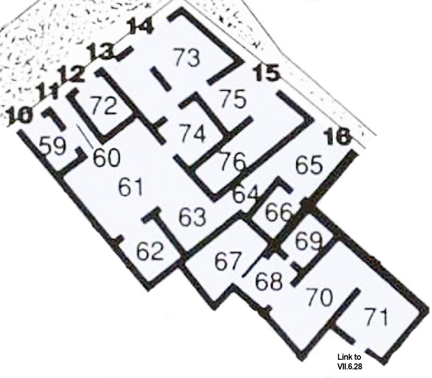 VII.6.14 Pompeii. Plan based on PPM.
See Carratelli, G. P., 1990-2003. Pompei: Pitture e Mosaici: Vol. VII. Roma: Istituto della enciclopedia italiana, p. 180.