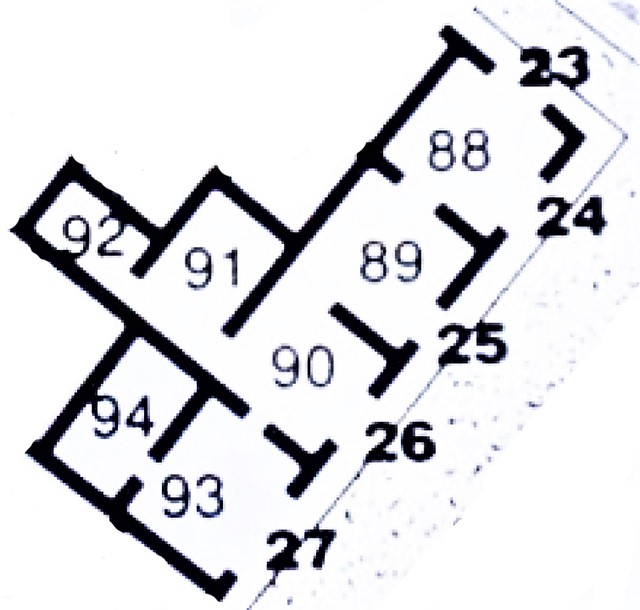 VII.6.23-27 Pompeii. Plan based on PPM.
See Carratelli, G. P., 1990-2003. Pompei: Pitture e Mosaici: Vol. VII. Roma: Istituto della enciclopedia italiana, p. 182.