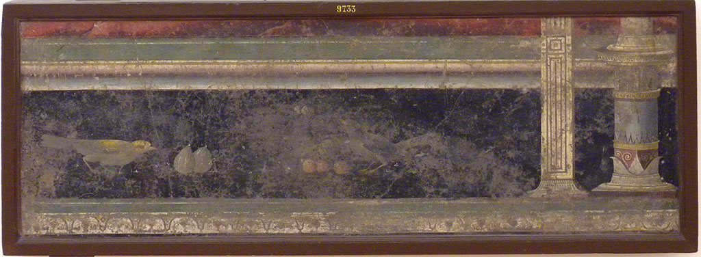 VII.6.28 Pompeii. Found on 30th April 1762. Painting of bird eating figs and a bird eating fruit from a branch. 
Now in Naples Archaeological Museum. Inventory number 9733.
See Antichità di Ercolano: Tomo Quarto: Le Pitture 4, 1765, 25, 123.
See Helbig, W., 1868. Wandgemälde der vom Vesuv verschütteten Städte Campaniens. Leipzig: Breitkopf und Härtel, (1620).