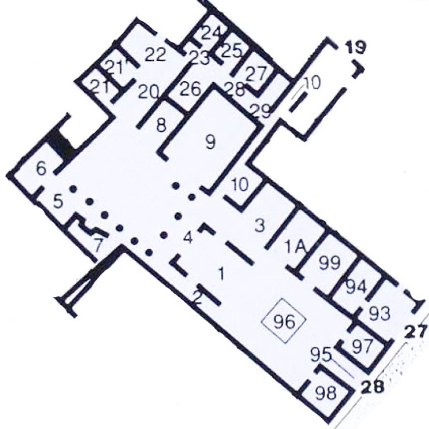 VII.6.28 Pompeii. Plan based on PPM.
See Carratelli, G. P., 1990-2003. Pompei: Pitture e Mosaici: Vol. VII. Roma: Istituto della enciclopedia italiana, p. 182.