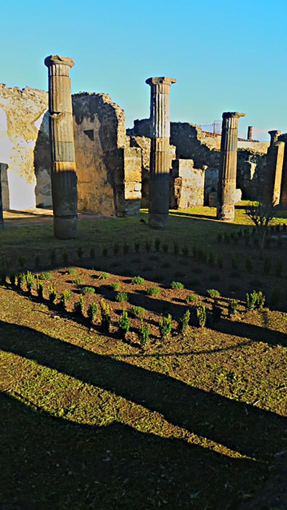 VII.7.2 Pompeii. December 2019.
Looking across peristyle garden towards rooms in north-east corner. 
Photo courtesy of Giuseppe Ciaramella.
