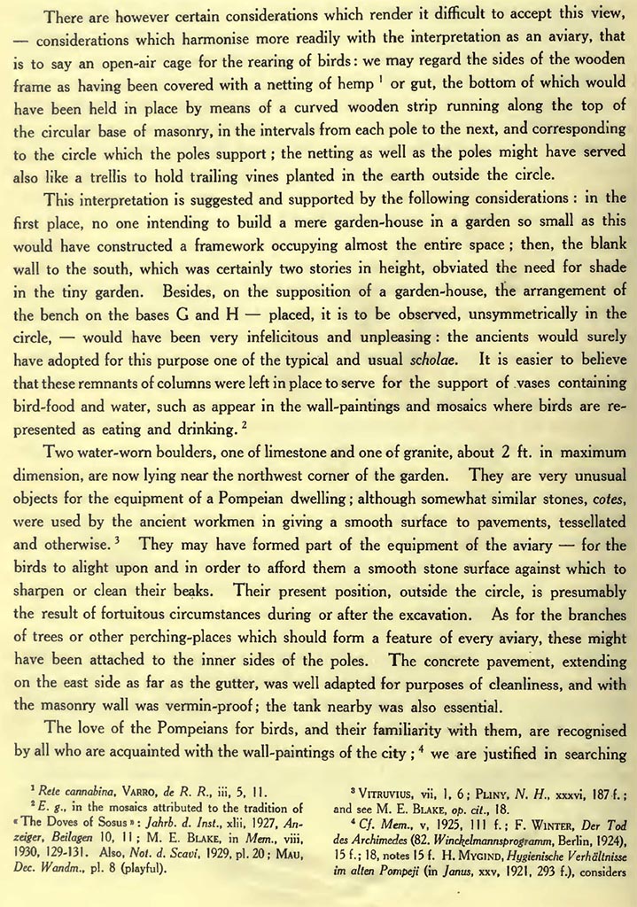 VII.7.16 Pompeii. Description by Van Buren of the house and aviary.
See Van Buren, A. W. 1932. Further Pompeian Studies in Memoirs of American Academy in Rome, vol.10, 1932, p. 12.