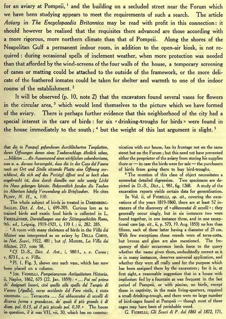 VII.7.16 Pompeii. Description by Van Buren of the house and aviary.
See Van Buren, A. W. 1932. Further Pompeian Studies in Memoirs of American Academy in Rome, vol.10, 1932, p. 13.