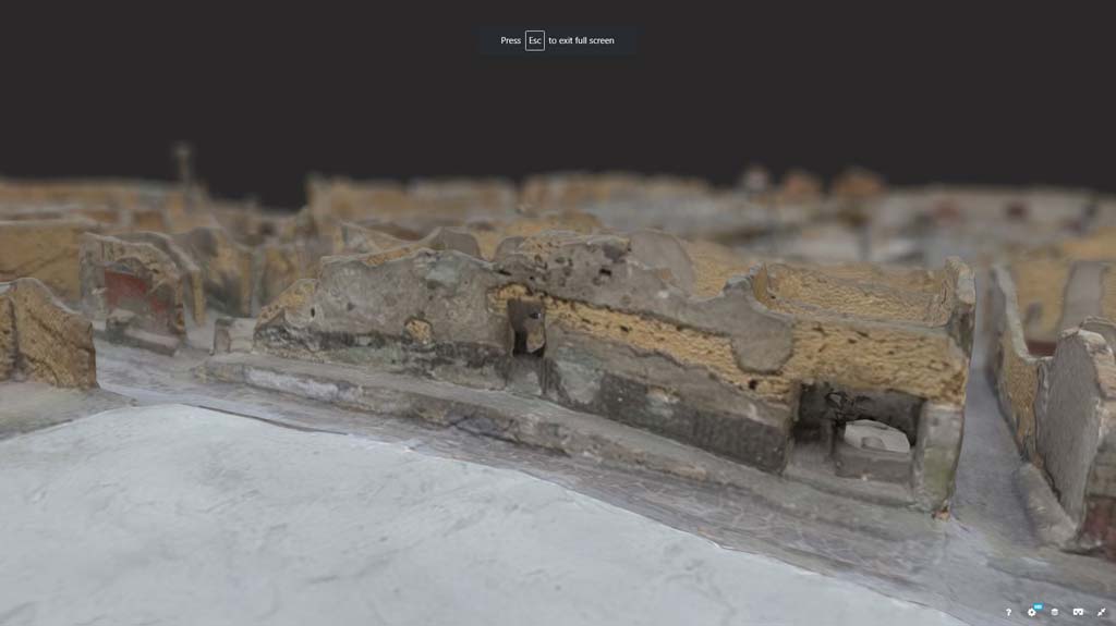 VII.7.19-18 Pompeii. October 2017. Detail from model Naples Archaeological Museum.
According to the detail above, the front façade between both doorways would have been painted with Zebra Stripes.
Information and Foto from Taylor Lauritsen, ERC Grant 681269 DÉCOR.