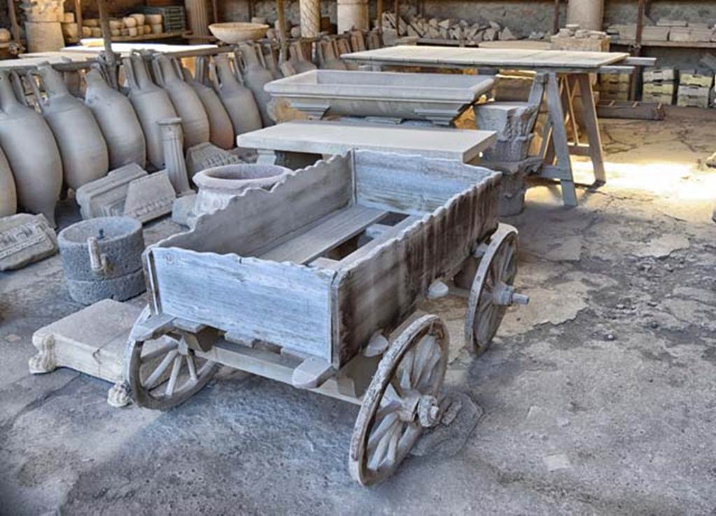 VII.7.29 Pompeii. April 2018. Cart and items in storage, looking south-west. Photo courtesy of Ian Lycett-King. 
Use is subject to Creative Commons Attribution-NonCommercial License v.4 International.