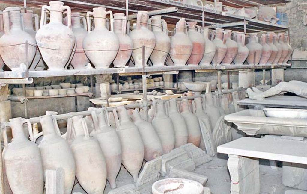 VII.7.29 Pompeii. October 2001. Looking south across items in storage. Photo courtesy of Peter Woods.