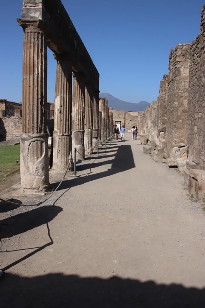 VII.7.32 Pompeii. October 2023. 
Looking north along east portico from south-east corner. Photo courtesy of Klaus Heese.