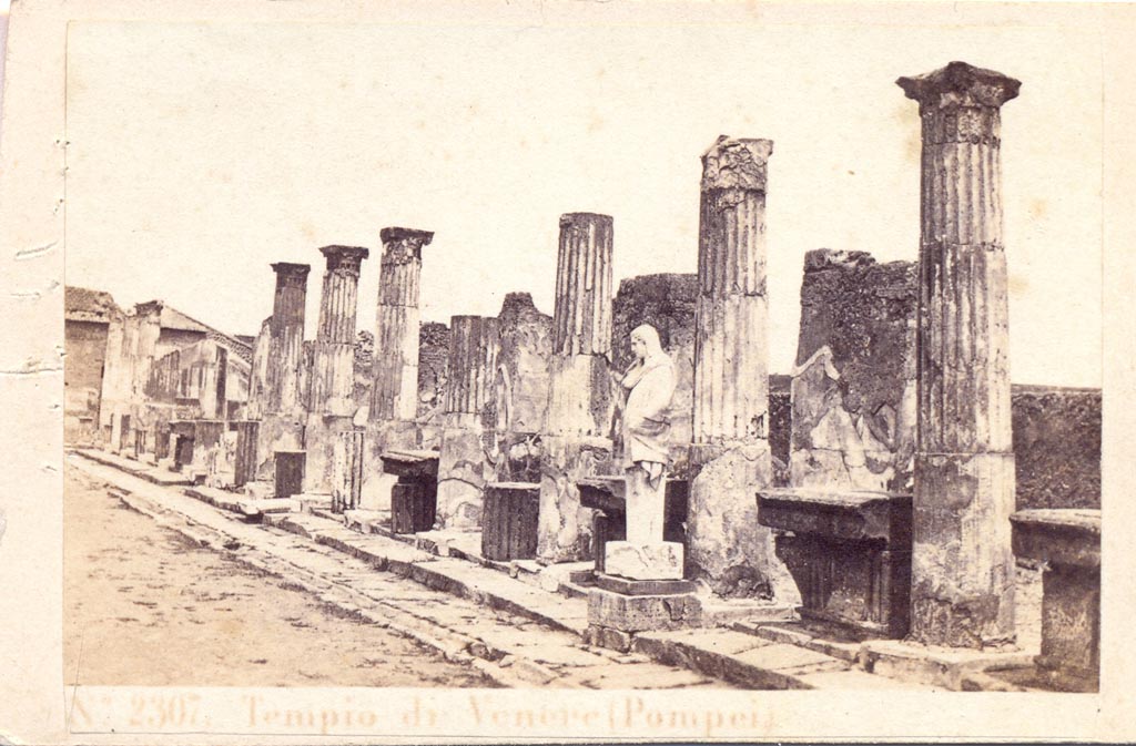 VII.7.32 Pompeii. Between 1867 and 1874. East side of Temple of Apollo. 
Note the large heavy lintel pieces are on the floor between the columns, not yet re-erected on the columns. 
Photo by Sommer and Behles numbered 2307. Photo courtesy of Charles Marty.
