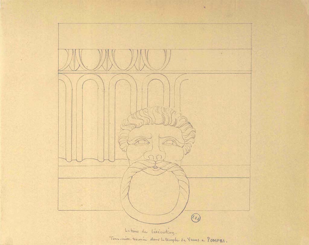 VII.7.32 Pompeii, described as " Terre-cuite trouvée dans le Temple de Vénus à Pompéi ". Sketch of terracotta decoration.
See Lesueur, Jean-Baptiste Ciceron. Voyage en Italie de Jean-Baptiste Ciceron Lesueur (1794-1883), pl. 30.
See Book on INHA reference INHA NUM PC 15469 (04)  « Licence Ouverte / Open Licence » Etalab