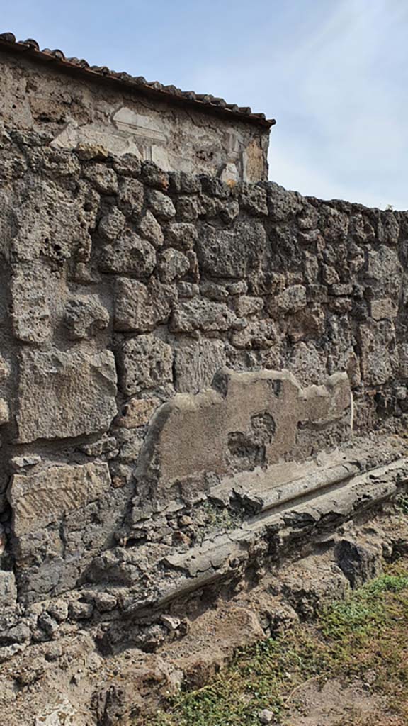 VII.7.32 Pompeii. August 2021. Detail from north wall of podium base.
Foto Annette Haug, ERC Grant 681269 DÉCOR.