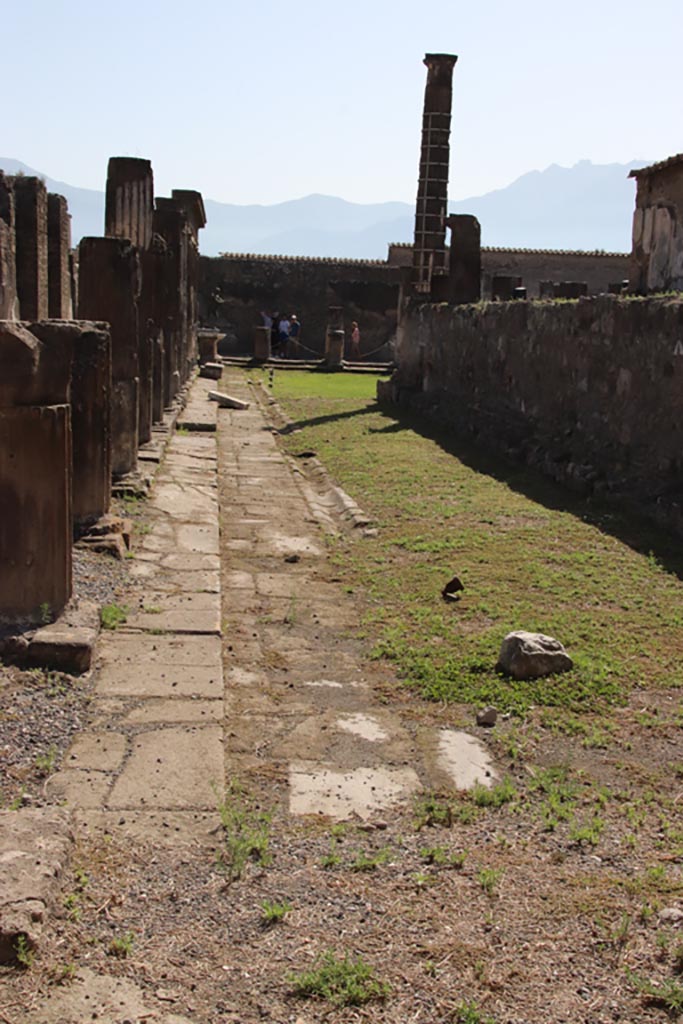 VII.7.32 Pompeii. October 2023. 
Looking south along east side of portico colonnade. Photo courtesy of Klaus Heese.