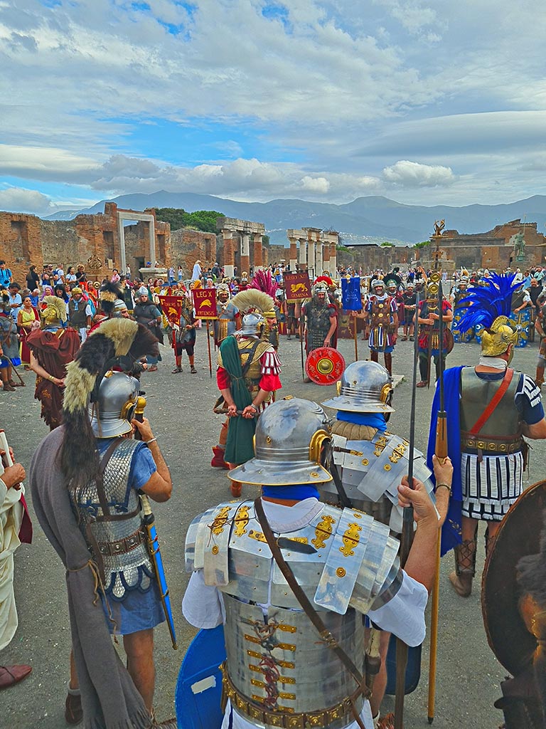 VII.8 Pompeii. 28th September 2024. 
Looking south-east across Forum, during “Ludi Pompeiani” event. Photo courtesy of Giuseppe Ciaramella.