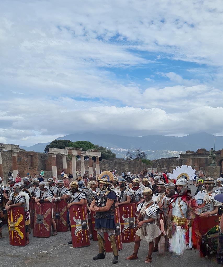 VII.8 Pompeii. 28th September 2024. 
Looking south-east across Forum, during “Ludi Pompeiani” event. Photo courtesy of Giuseppe Ciaramella.