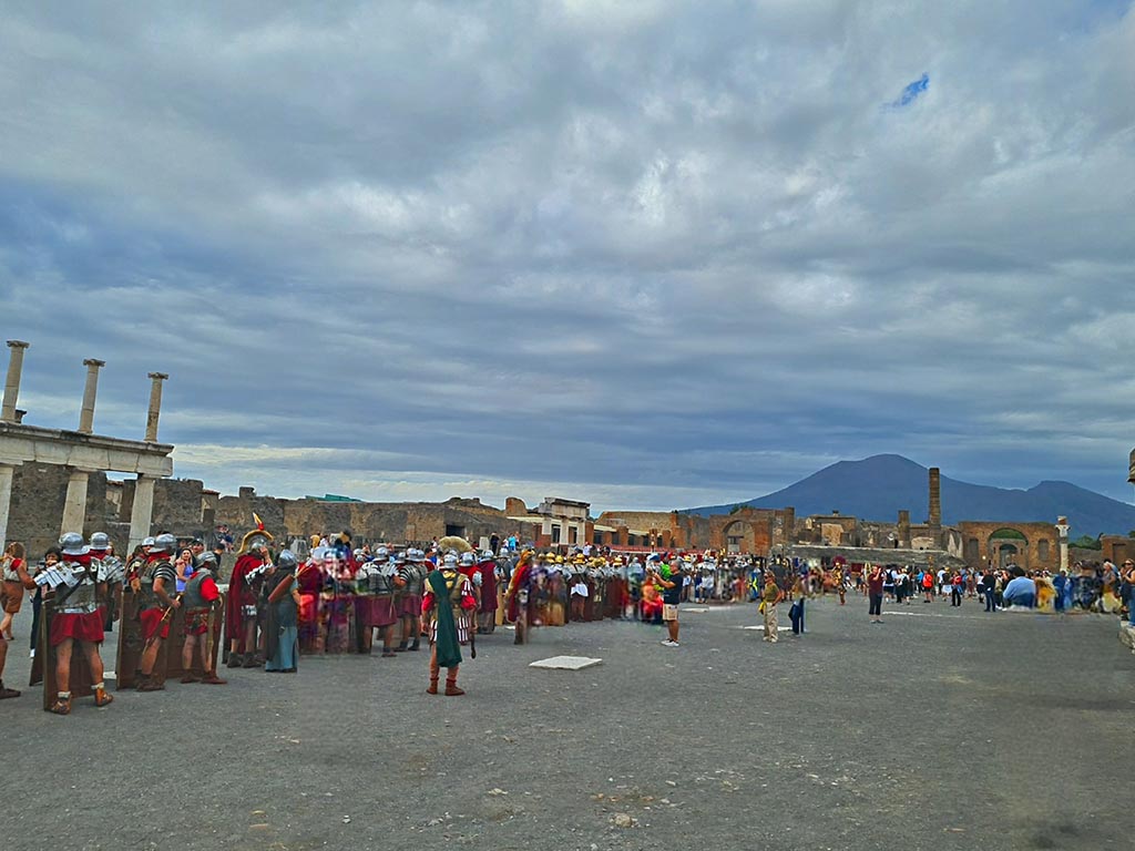 VII.8 Pompeii. 28th September 2024. 
Looking north-west across Forum, during “Ludi Pompeiani” event. Photo courtesy of Giuseppe Ciaramella.
