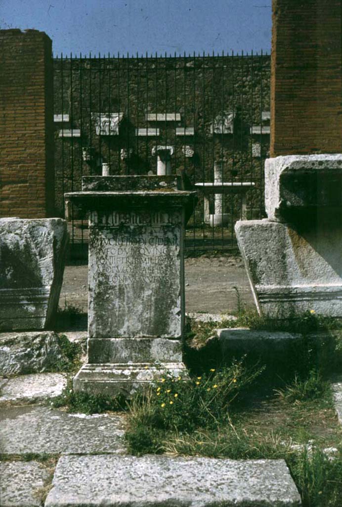 VII.8 Pompeii Forum. Pedestal base for statue in north-west corner. 
Photographed 1970-79 by Günther Einhorn, picture courtesy of his son Ralf Einhorn.