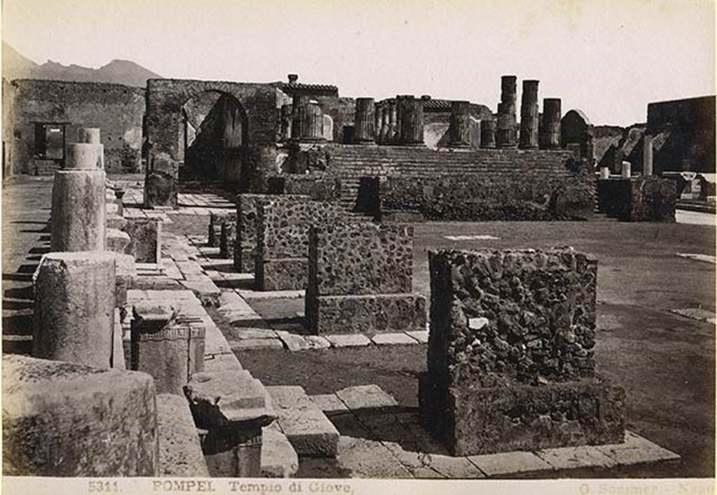 VII.8 Pompeii Forum. 
19th century photo numbered 5311 by G Sommer of west side with pedestal bases for statues of distinguished citizens. Photo courtesy of Rick Bauer.