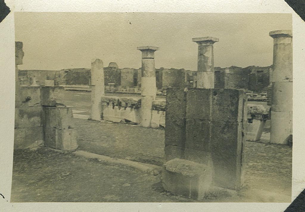 VII.8 Pompeii Forum. 29th March 1922. 
Looking north-east from the Basilica towards the west side of the Forum. Photo courtesy of Rick Bauer.