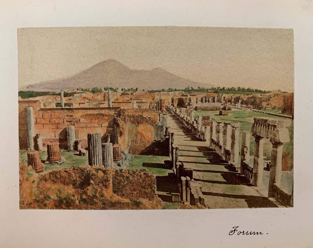 VII.8 Pompeii. A coloured album by M. Amodio, dated c.1880. Looking north along west side, from south-west corner. 
Photo courtesy of Rick Bauer.