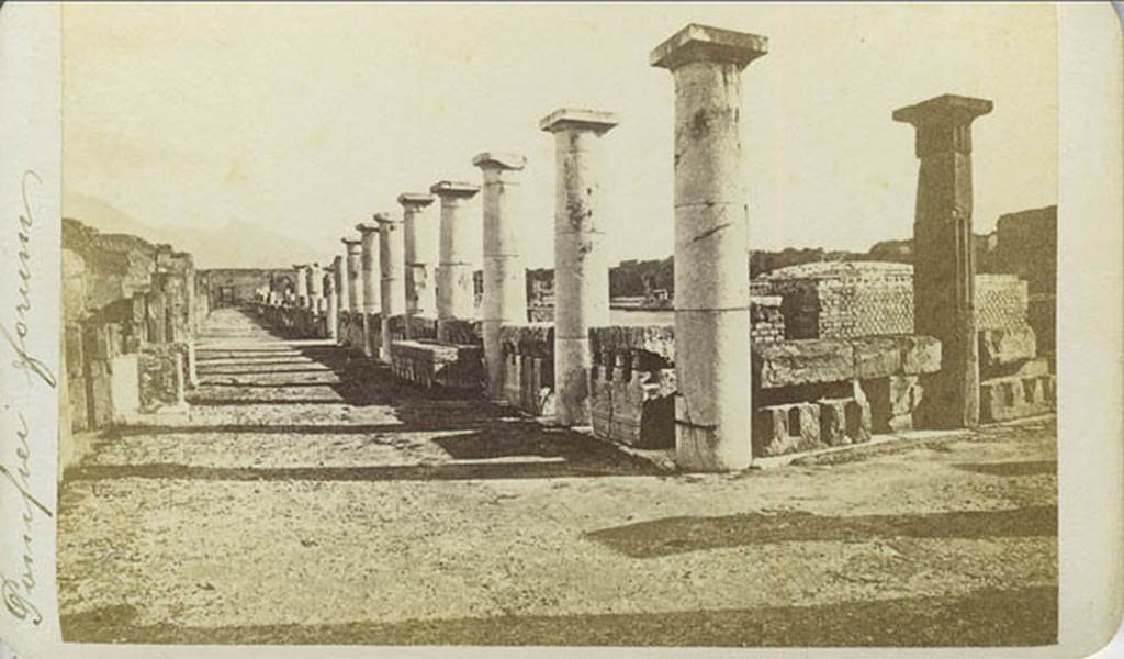 VII.8 Pompeii Forum. Old hand written round edge card showing west side of portico, looking north. Photo courtesy of Rick Bauer.