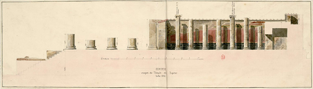 VII.8.1 Pompeii. July 1826. Drawing of Temple, looking towards west side.
See Poirot, P. A., 1826. Carnets de dessins de Pierre-Achille Poirot. Tome 2 : Pompeia, pl.25.
See Book on INHA  Document placé sous « Licence Ouverte / Open Licence » Etalab