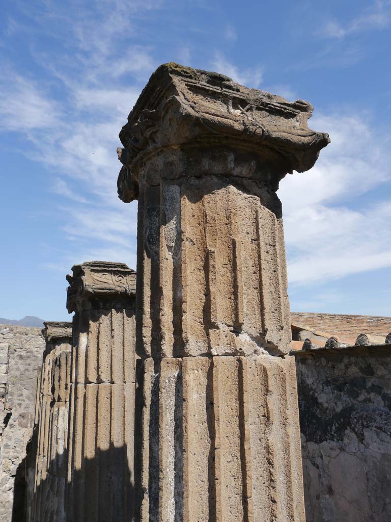 VII.8.01 Pompeii. September 2018. Detail of columns, looking north along east wall. 
Foto Anne Kleineberg, ERC Grant 681269 DÉCOR.